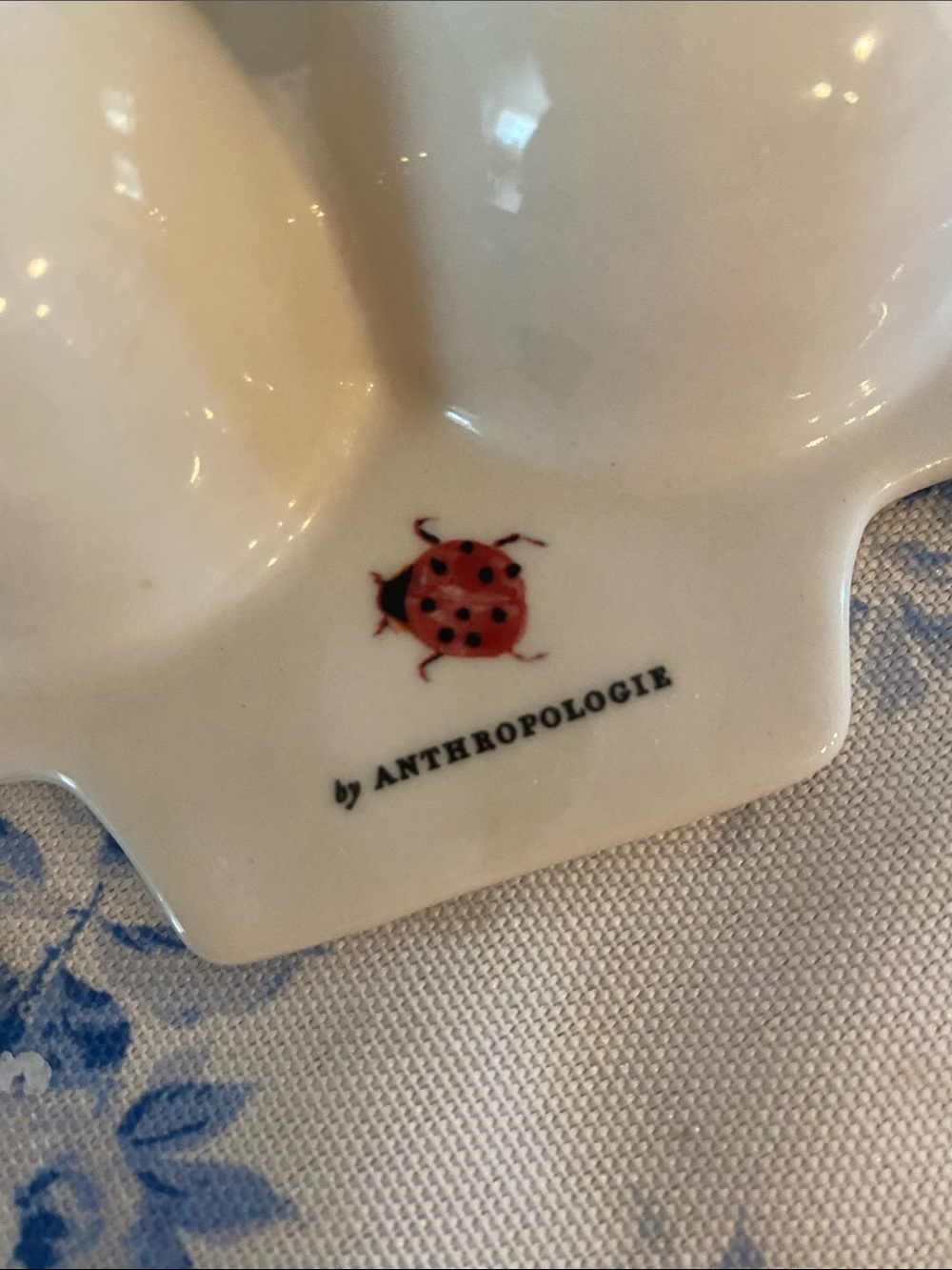 Anthropologie Cream floral Ceramic egg holder carton with Red Ladybug Accent - Picture 2 of 2